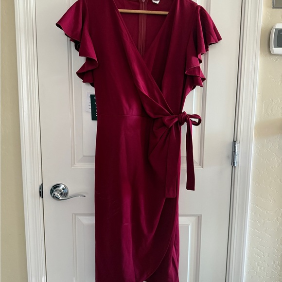 Otem Burgundy Asymmetrical Wrap Dress - Picture 9 of 10